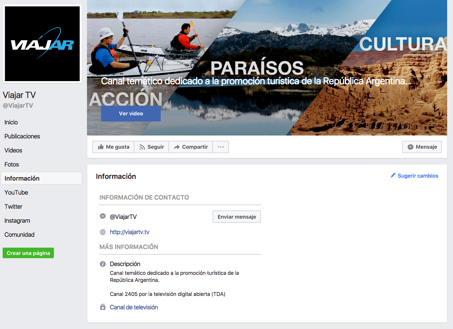 Captura de pantalla de la pestaña &quot;Información&quot; de su Facebook