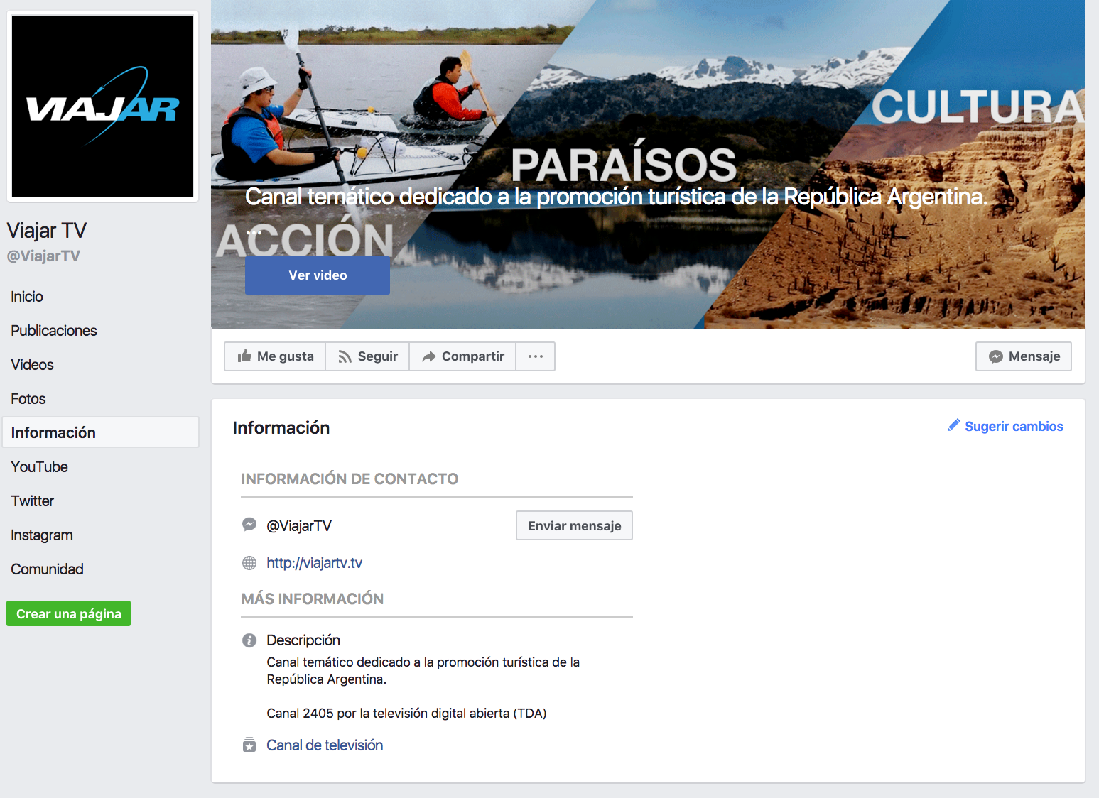Captura de pantalla de la pestaña "Información" de su Facebook